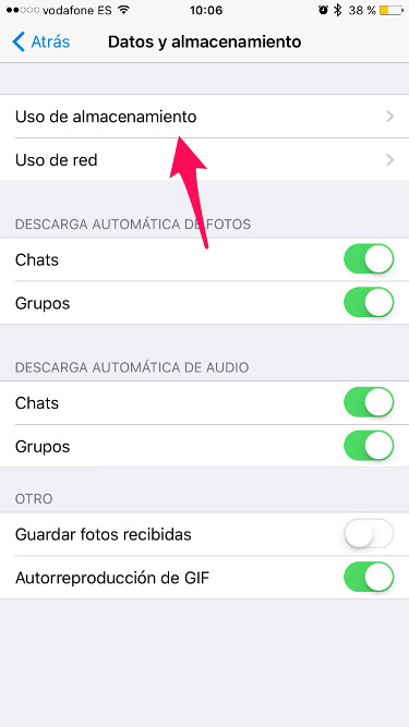Uso de almacenamiento espacio en Telegram 1