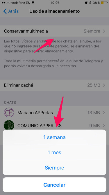 Intervalo de tiempo espacio en Telegram 2