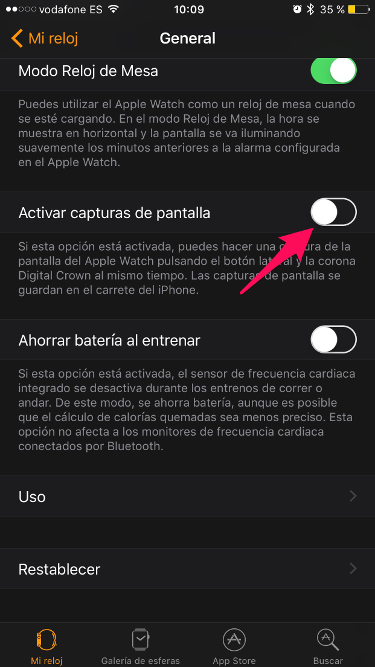 Activar capturas de pantalla en el Apple Watch 1