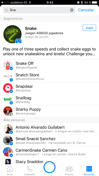 Contactos Snake en iPhone 1