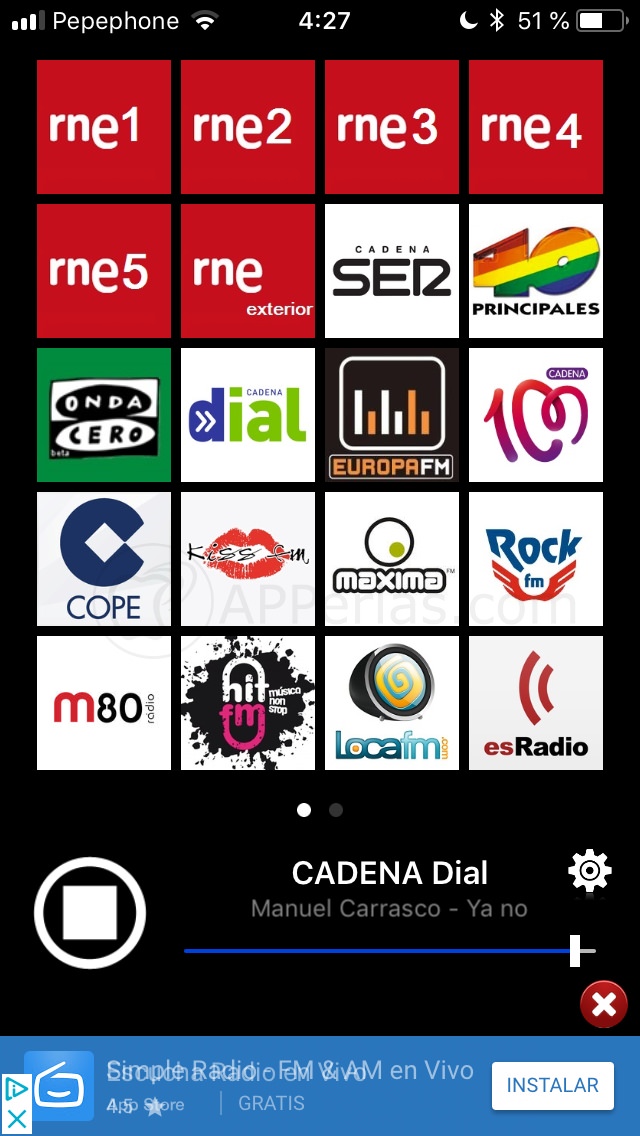 Las España más importantes en la app RADIOS ESPAÑA FM