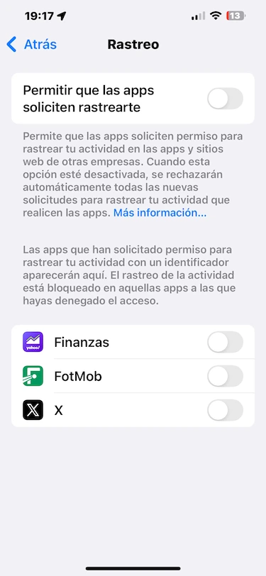 Opciones de Rastreo en iOS Opciones de Rastreo en iOS
