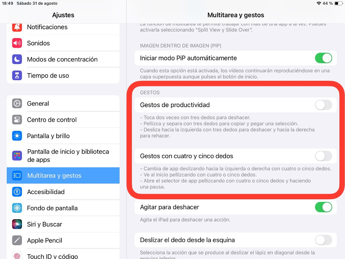 Configuración de gestos en iPad Configuración de gestos en iPad
