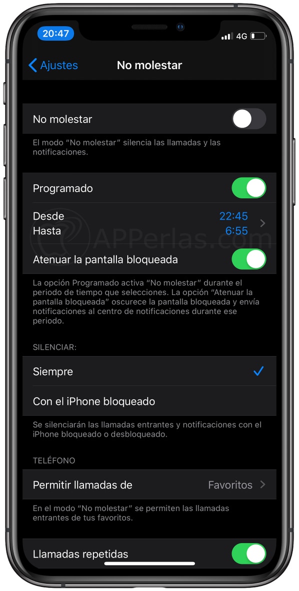 Configuración del modo No molestar Configuración del modo No molestar