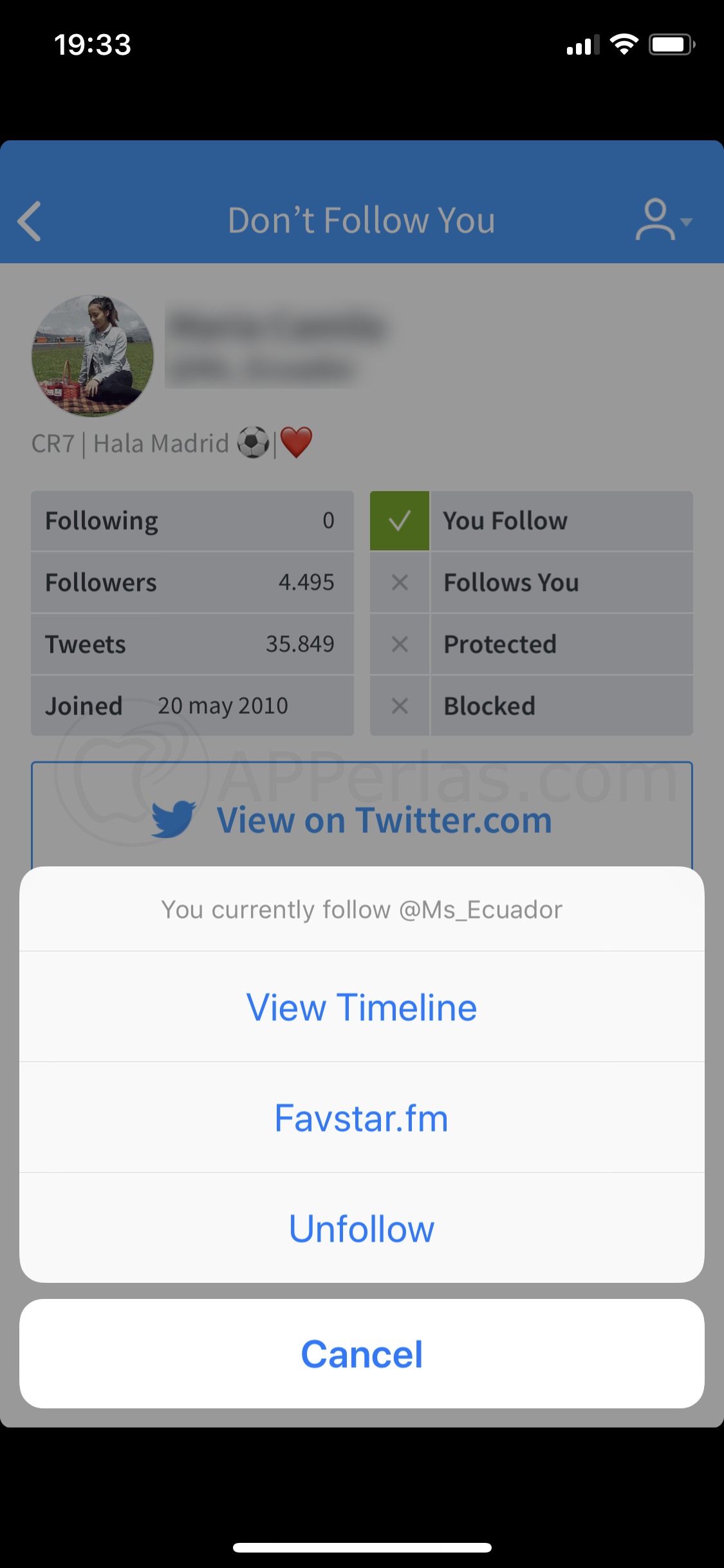 Elige Unfollow para dejar de seguirlo Elige Unfollow para dejar de seguirlo