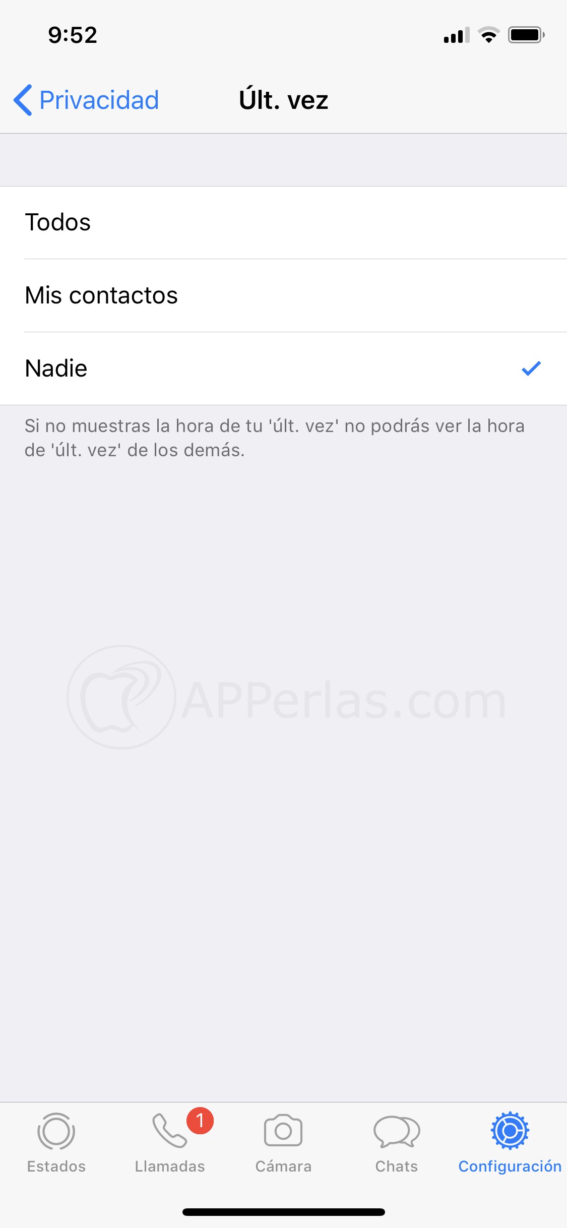 Opciones de configuración en Whatsapp Opciones de configuración en Whatsapp