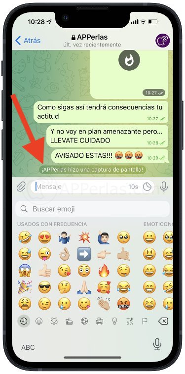 Aviso de capturas de pantalla en Telegram Aviso de capturas de pantalla en Telegram