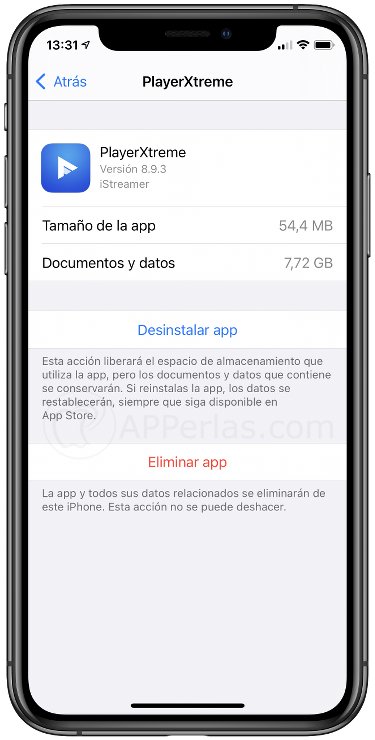 Opción de eliminar app en iOS Opción de eliminar app en iOS
