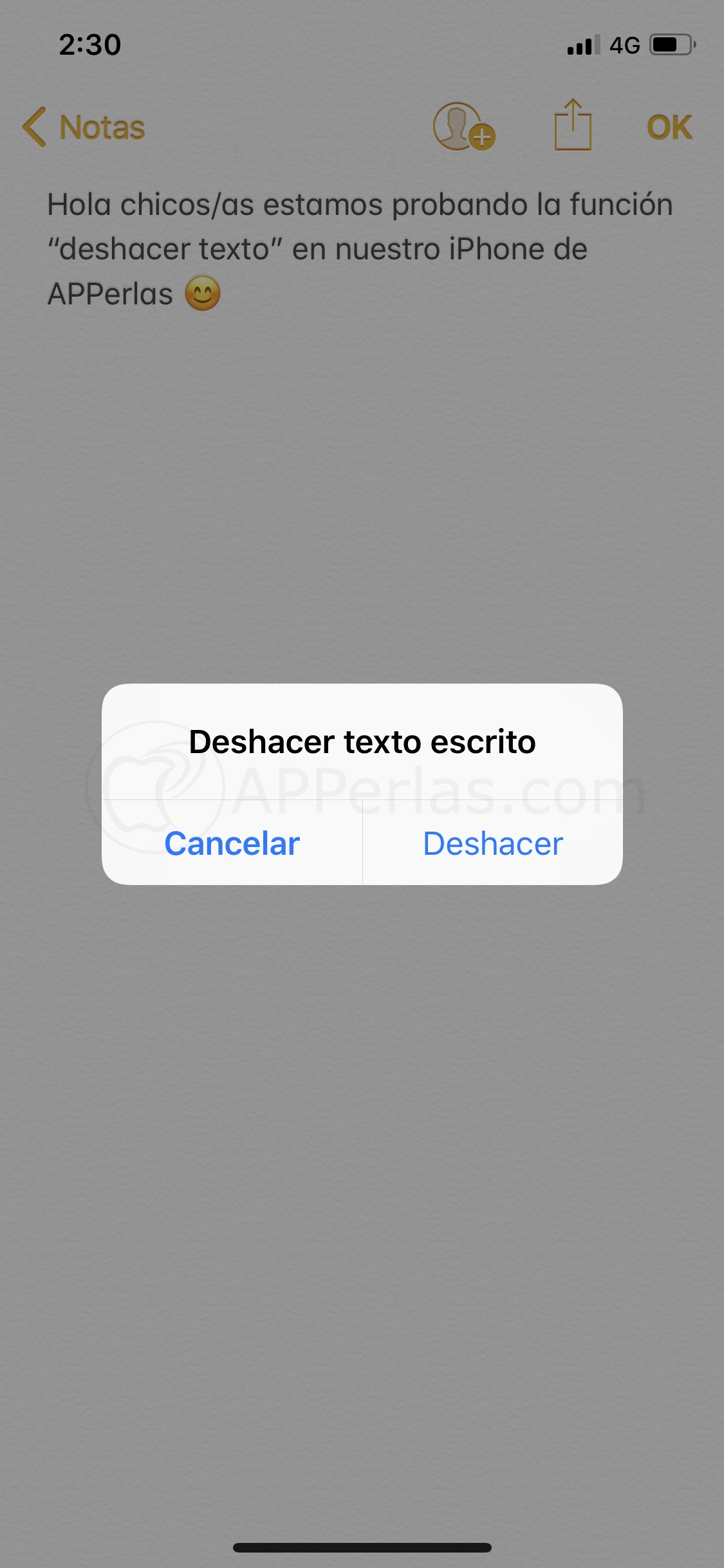 Deshacer texto escrito Deshacer texto escrito