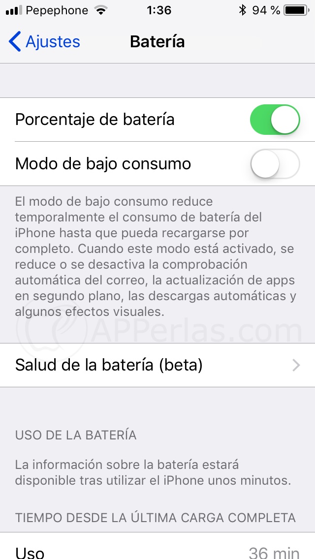 Una vez activado se ve el porcentaje de batería Una vez activado se ve el porcentaje de batería