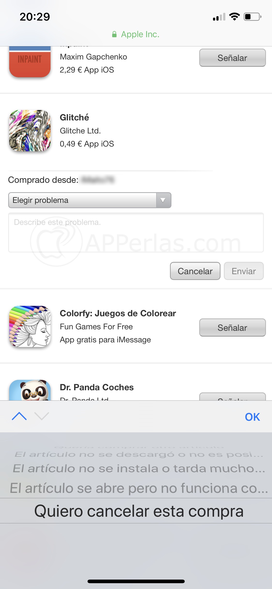 Elige "Quiero cancelar esta compra" Elige "Quiero cancelar esta compra"