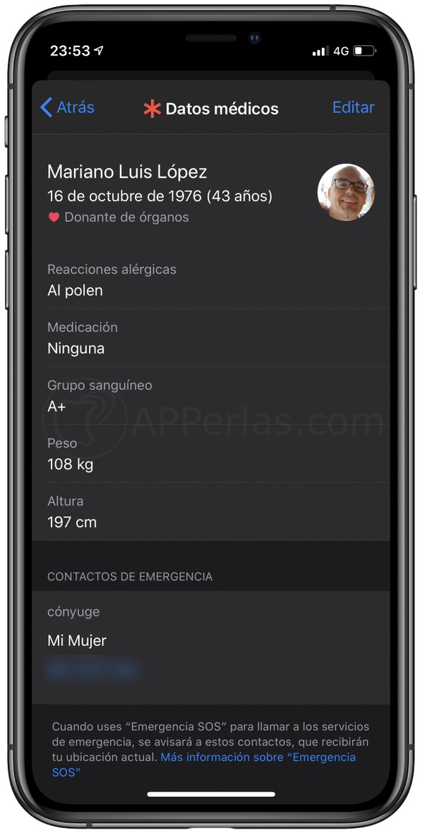 Ficha médica en el iPhone Ficha médica en el iPhone