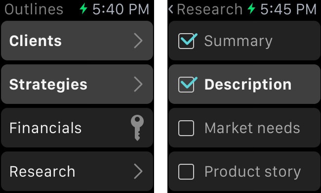 Cloud Outliner 2 Apple Watch