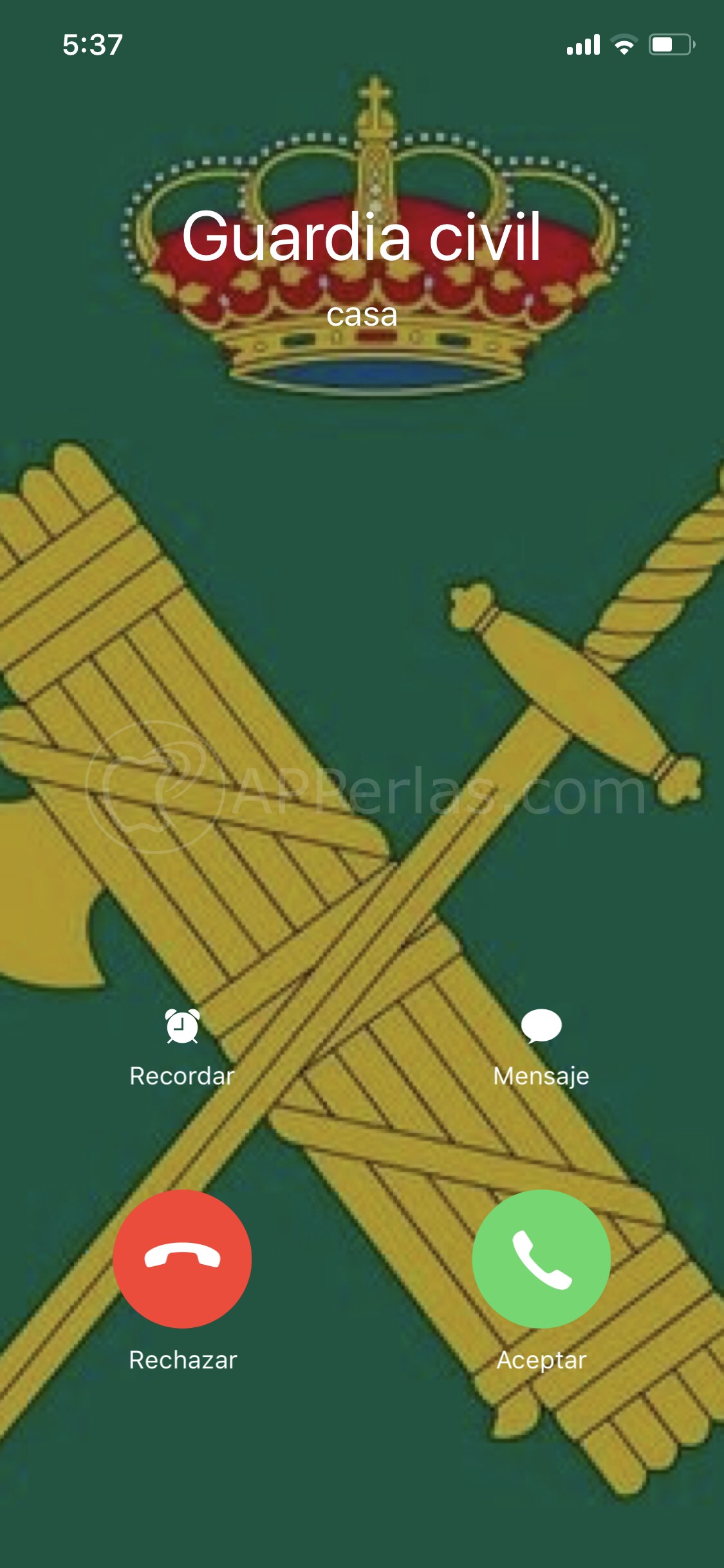 Simula la llamada de la Guardia Civil