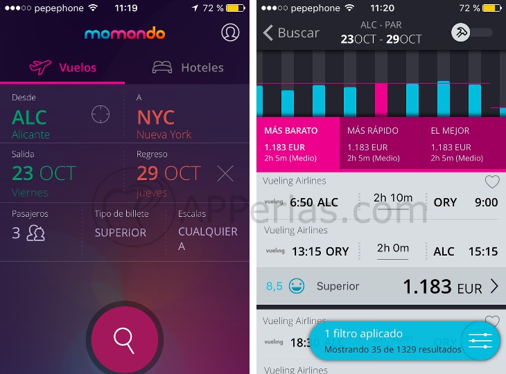 Busca vuelos y hoteles baratos