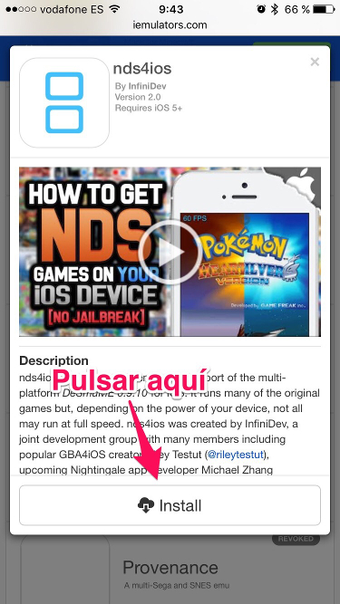Pulsar en Install Nintendo en el iPhone 3