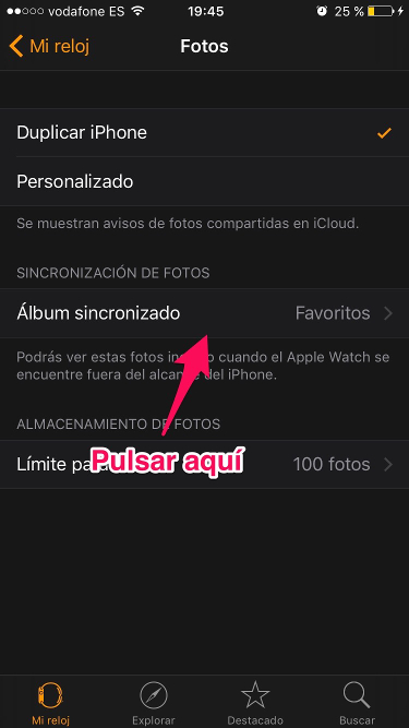 Sincronizar álbum fotos del iPhone con el Apple Watch 2