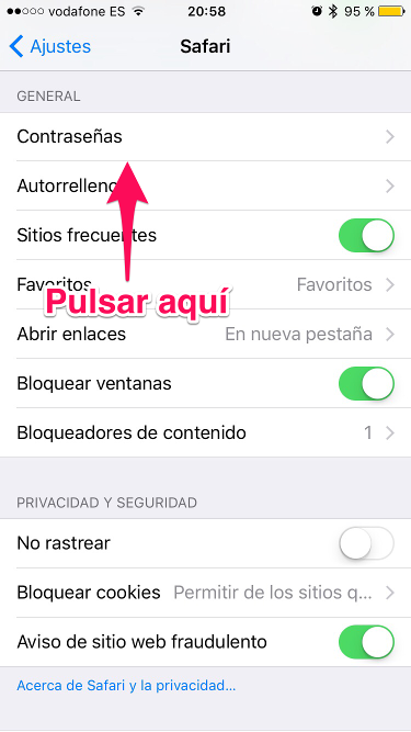 Pulsar en contraseñas contraseñas guardadas 1