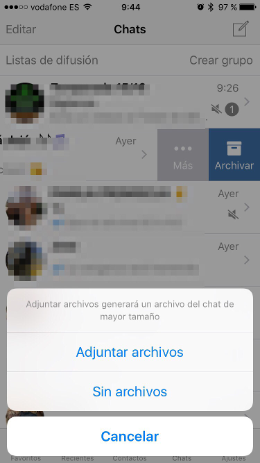 Exportar chats con o sin archivos Exportar chats con o sin archivos