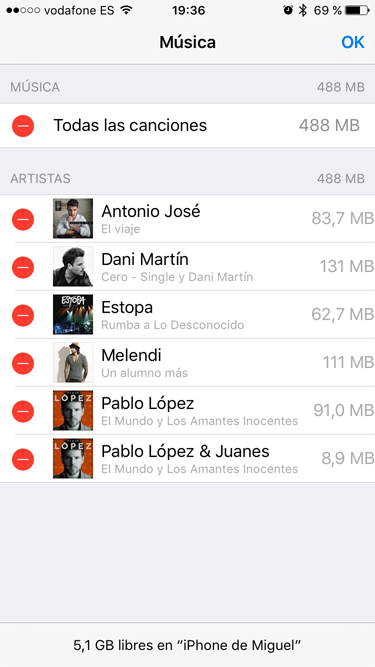 Eliminar música del iPhone 3