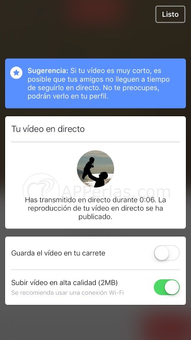 Retransmisión de vídeo en directo en facebook