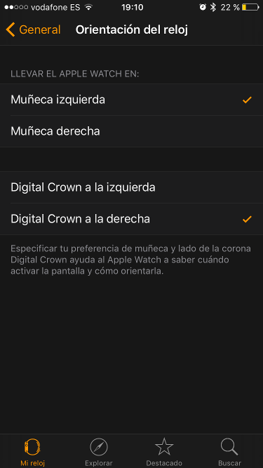 Configurar muñeca orientación del Apple Watch 2