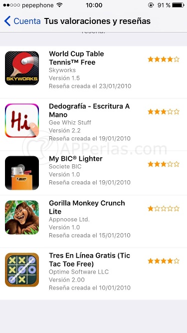 Mis opiniones sobre apps Mis opiniones sobre apps