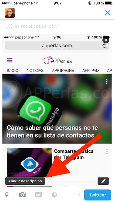 Añadir descripción fotos en twitter