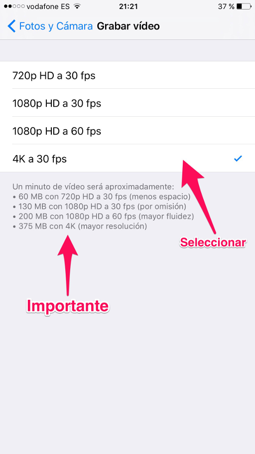 Seleccionar calidad vídeos en 4K 2
