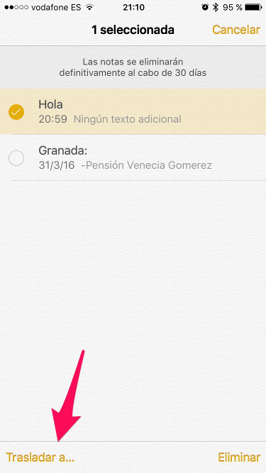 Trasladar notas eliminadas en el iPhone 2