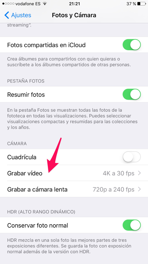 Grabar vídeo vídeos en 4K 1