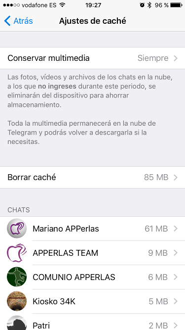 Borrar caché de Telegram 3