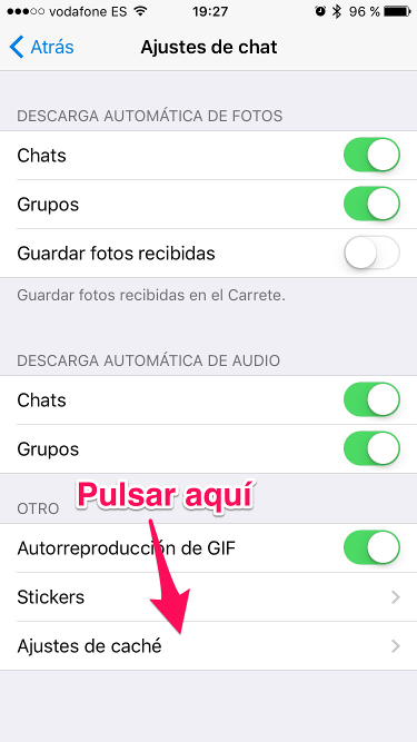 Ajustes de caché caché de Telegram 2