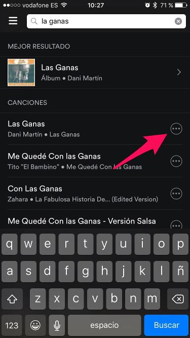 Opciones Spotify para iPhone 1