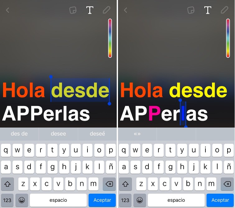 Cambia de color palabras en tus snap