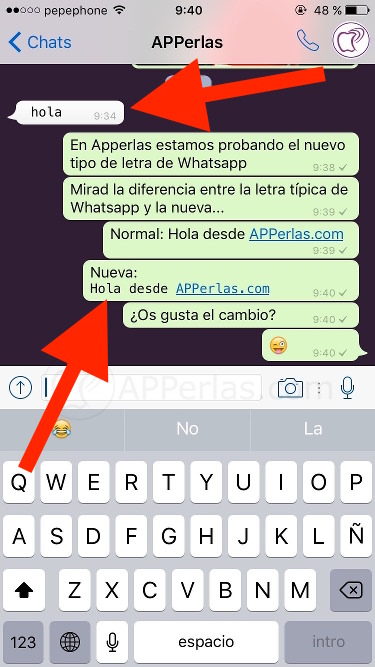 Cambiar la letra en Whatsapp