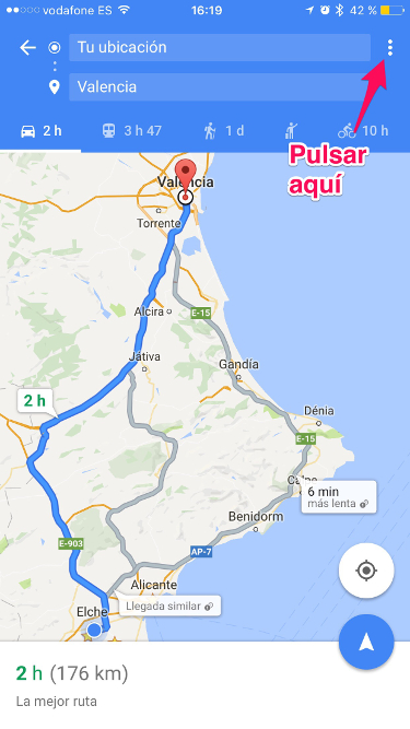 Opciones ruta con Google Maps 1