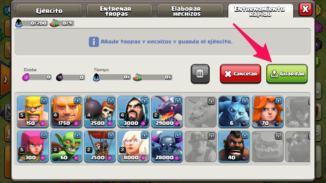 Guardar tropas tropas en Clash of Clans 2