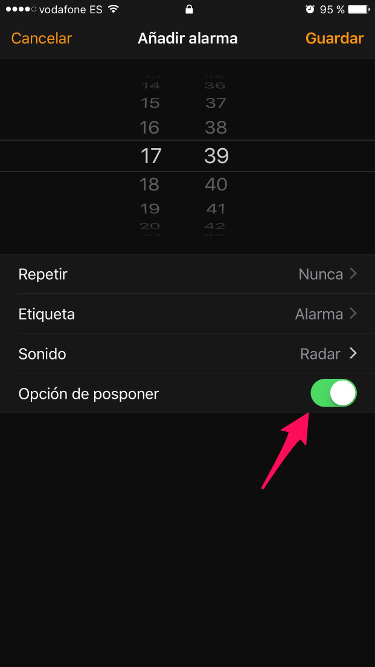 Desactivar posponer la alarma 1