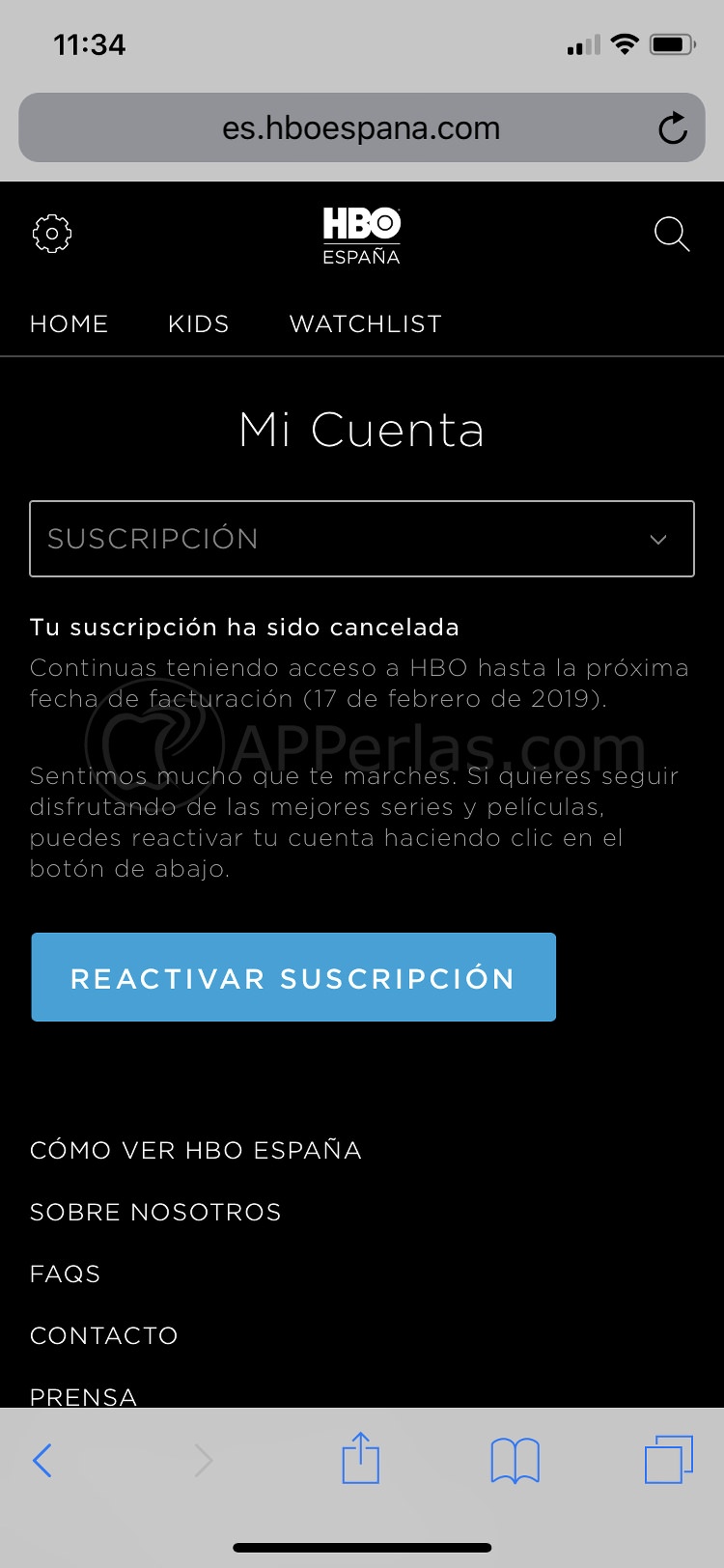 cancelada la suscripción a HBO cancelada la suscripción a HBO