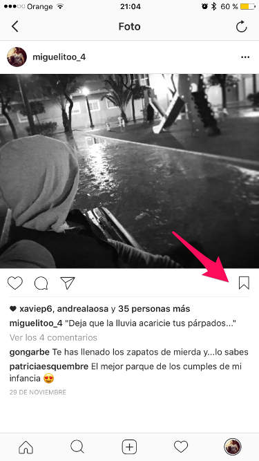 Pulsar en icono guardar las fotos de Instagram 1