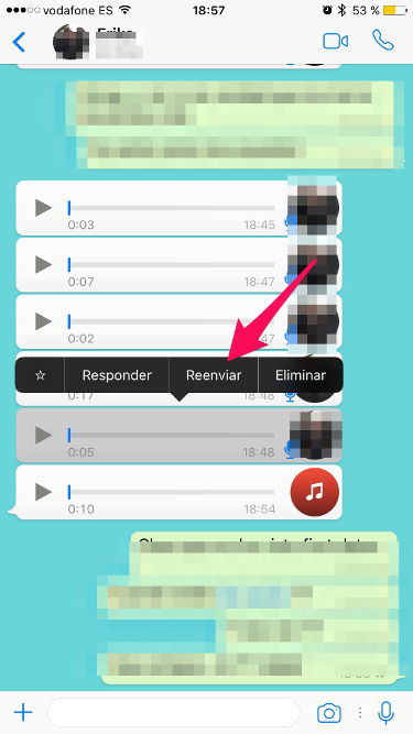reenviar audios de WhatsApp en el iPhone 1
