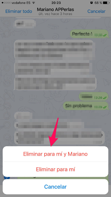 Borrar ambas partes mensajes enviados en Telegram 2