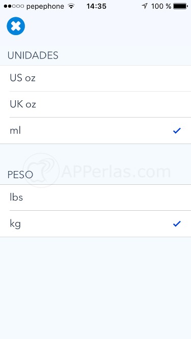Waterminder app hidratación medidas
