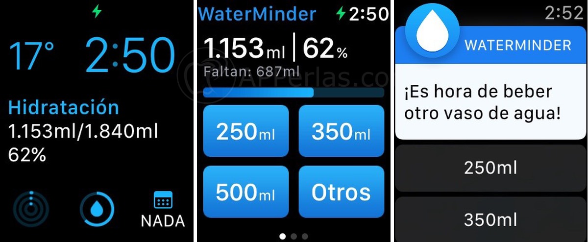 Waterminder app hidratación Apple Watch
