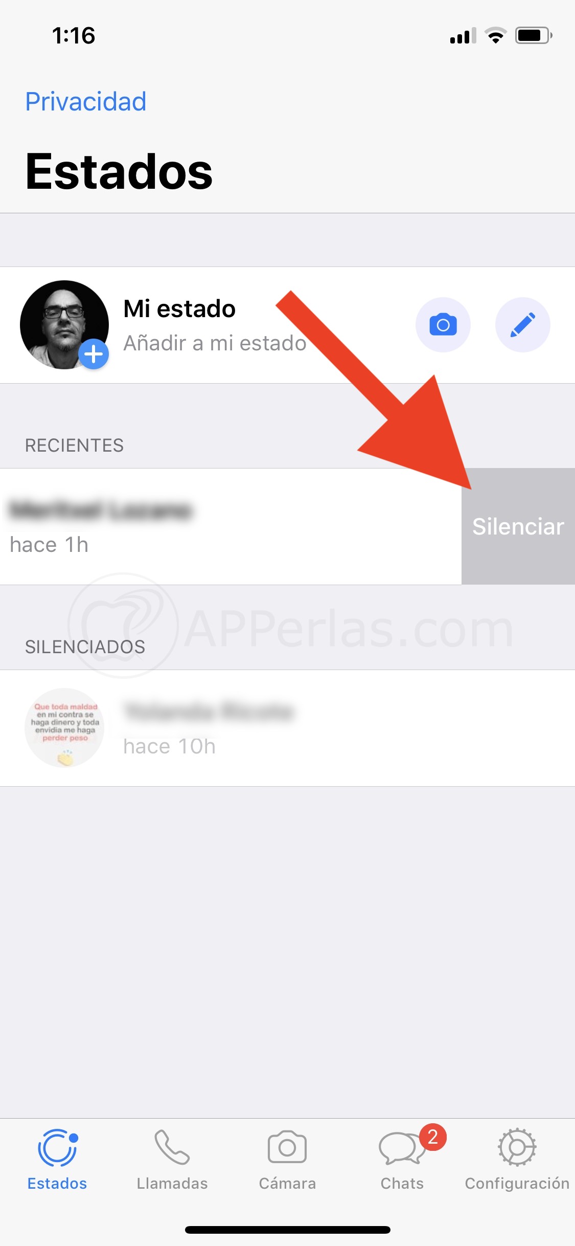 Silenciar los estados de Whatsapp Silenciar los estados de Whatsapp