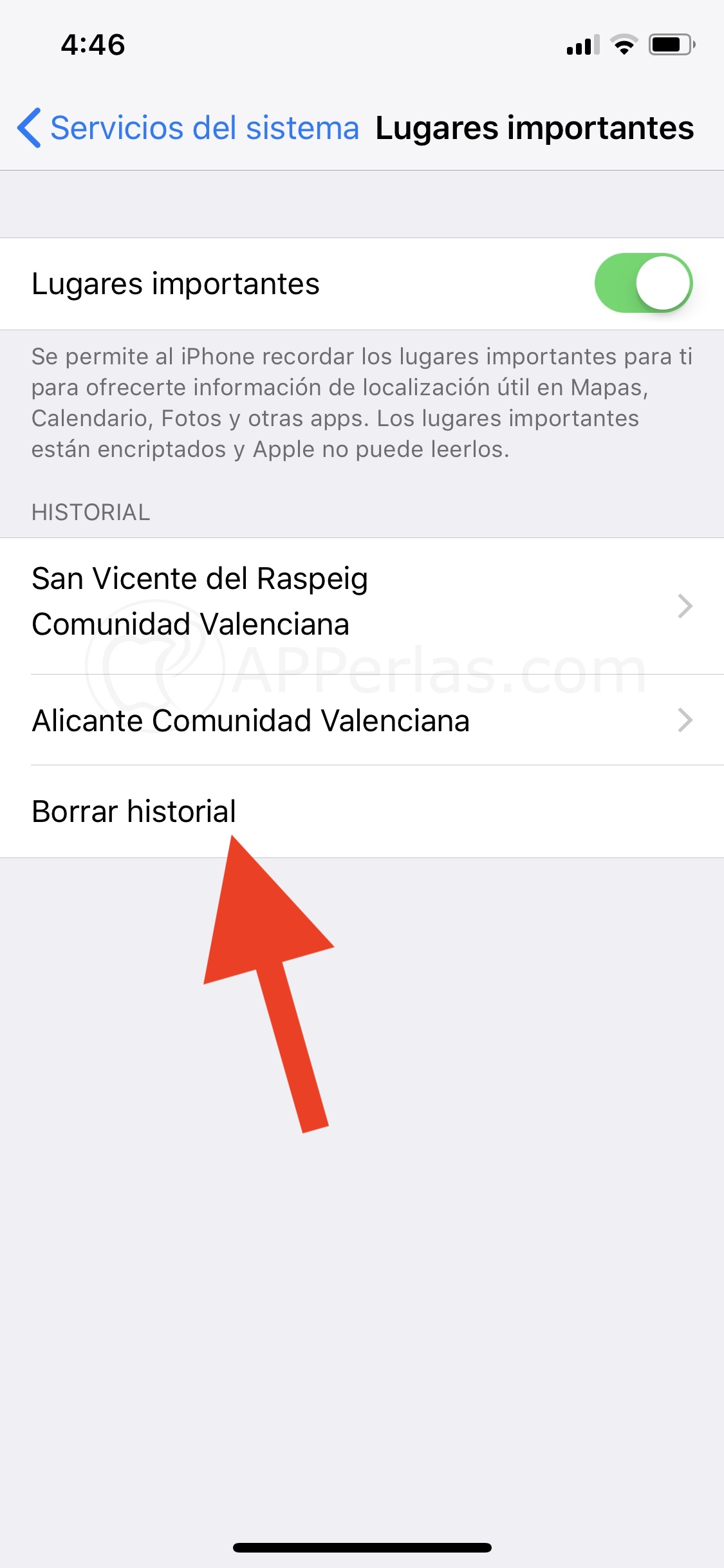Borrar historial de localizaciones Borrar historial de localizaciones