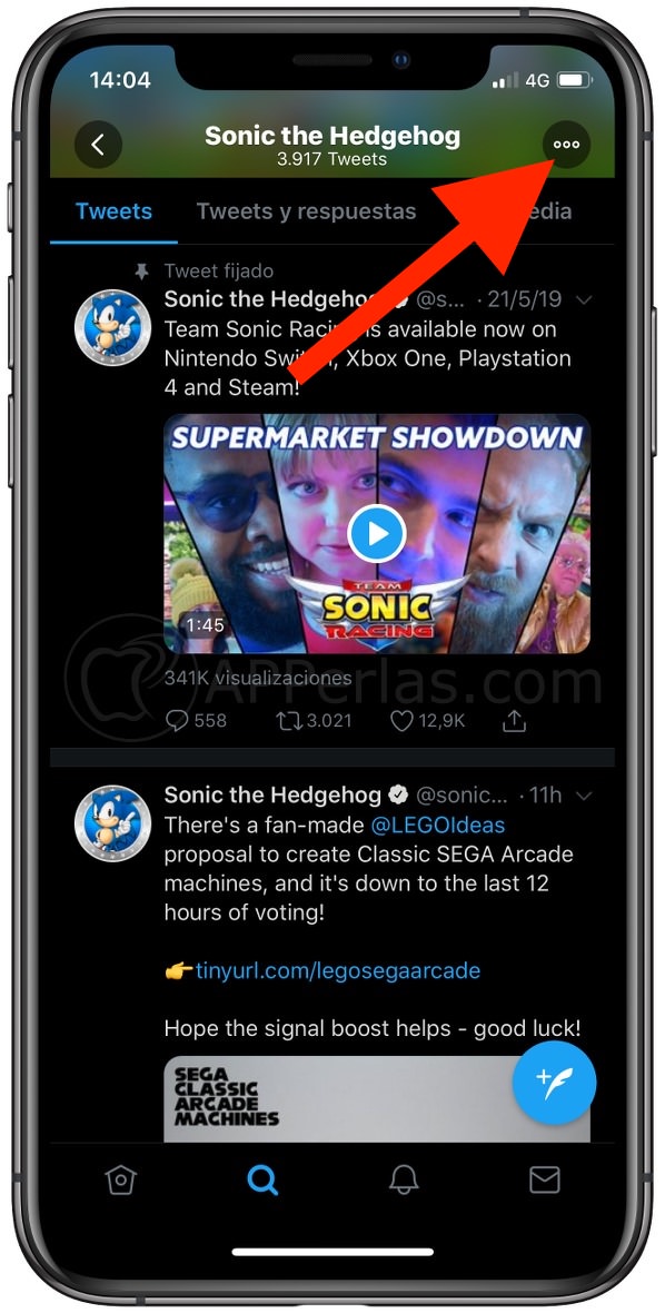 Tres puntos para acceder a ajustes de perfil Tres puntos para acceder a ajustes de perfil