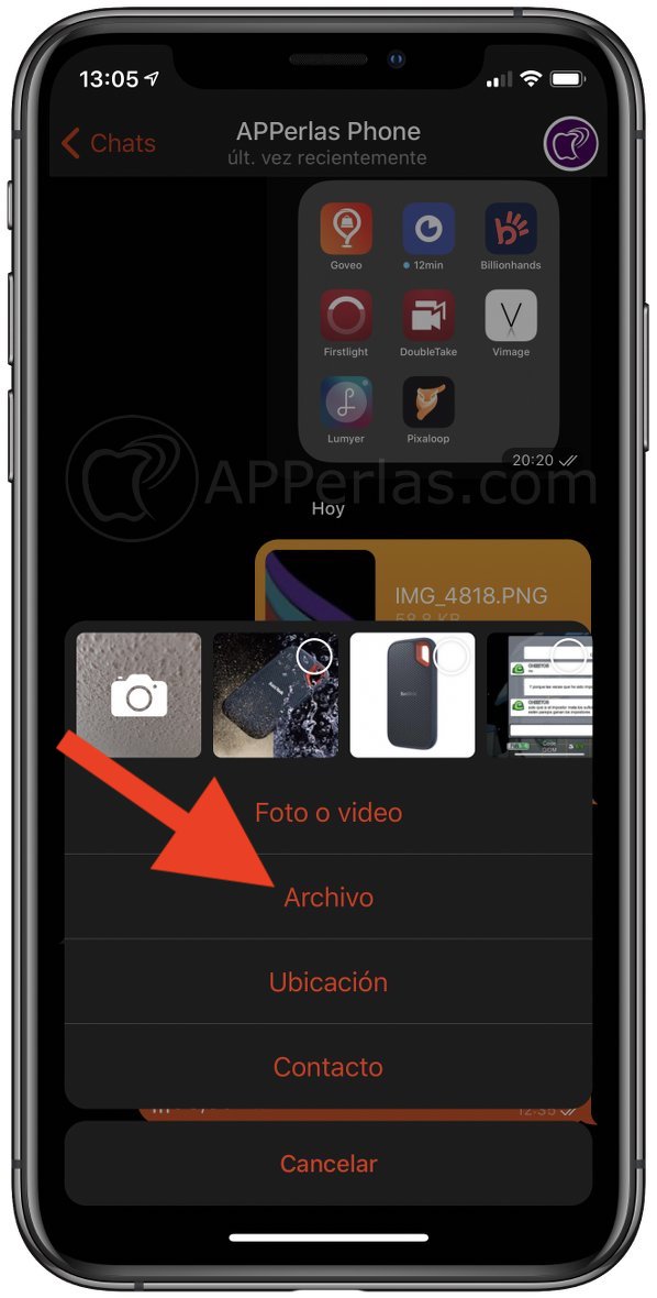Selecciona la opción Archivo en Telegram Selecciona la opción Archivo en Telegram