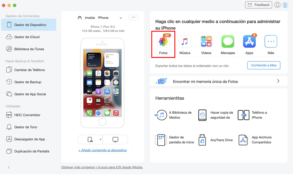 Cómo pasar fotos de iPhone a Mac sin iTunes - paso 1 Cómo pasar fotos de iPhone a Mac sin iTunes - paso 1